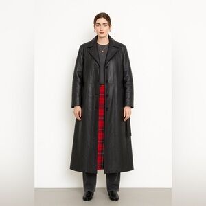 Vintage Black Leather Jacket / Trench Coat Size Large